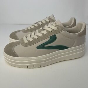 Cestfini Women's Platform Sneakers Size 8.5 Grey Off-White Suede Teal V Logo New